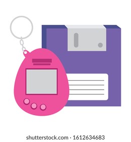 floppy with video game mascot nineties retro style vector illustration design