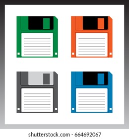 Floppydisk in different colors on white background