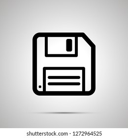 Floppy-disk retro save symbol, simple black icon with shadow
