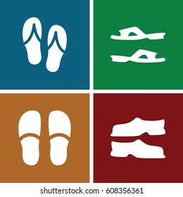 Flops icons set. set of 4 flops filled icons such as slippers