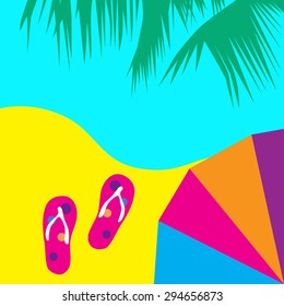 Flops under an umbrella near the sea