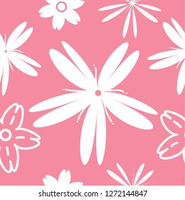 Flora blossom vector seamless pattern for fabric. pink pale color sakura flowers on pink background.