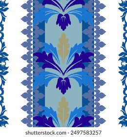 Flora in blue Gemetric Ethnic traditional seamless , Aztec, Tribal, Hmong, Native American Indian, Pattern design for wrap, carpet, decorative illustraion