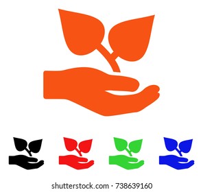 Flora Care Hand icon. Vector illustration style is a flat iconic flora care hand symbol with black, orange, red, green, blue color variants. Designed for web apps and software interfaces.
