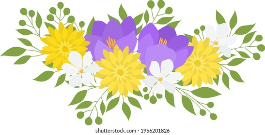 Flora decor composition yellow purple flowers vector illustration
