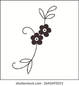 Flora Design with Flowers and Leaves Botanical Doodle Illustration