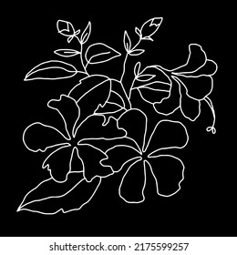 esquema de dibujo de la flora. Ilustración vectorial dibujada a mano .Elementos florales aislados.hojas de contorno dibujadas a mano. Plantar pintura con tinta. Esbozar ilustración botánica vectorial. 