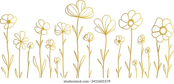 Flora Element in Spring: Flower Drawing Line Art Vector Illustration Set with Botanical Linework, Blooming Flora, Trendy floral