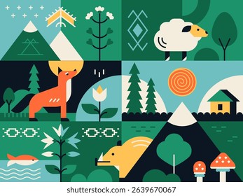 Flora and fauna - flat design style illustration