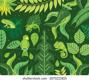 flora and fauna green pattern style