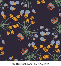 Flora and fauna pattern in hight quality ready for textile, paper or web design. Wild forest flowers and birds seamless pattern. Colorful design. Vector illustration