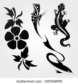 Flora and fauna pattern tribal set tattoo.