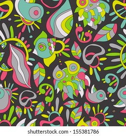 Flora fauna.Vector ethnic background with animals plant. Seamless pattern can be used for wallpapers, pattern fills, web page background,surface textures.Bright children's cartoon animals.