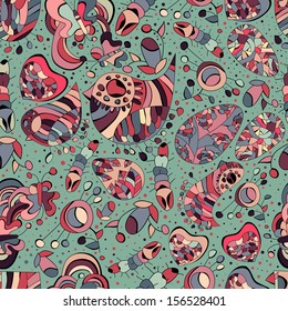 Flora fauna.Vector ethnic background with animals. Seamless pattern can be used for wallpapers, pattern fills, web page background,surface textures.Bright children's cartoon animals.