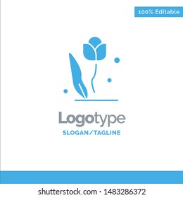 Flora, Floral, Flower, Nature, Rose Blue Solid Logo Template. Place for Tagline