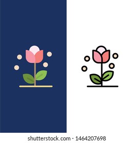 Flora, Floral, Flower, Nature, Spring  Icons. Flat and Line Filled Icon Set Vector Blue Background. Vector Icon Template background