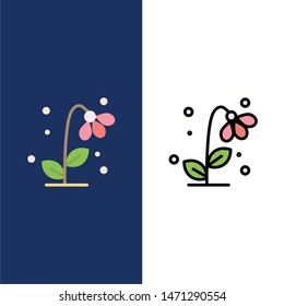 Flora, Floral, Flower, Nature, Spring  Icons. Flat and Line Filled Icon Set Vector Blue Background. Vector Icon Template background