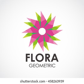 Flora of geometric flower abstract vector and logo design or template petal business icon of company identity symbol concept