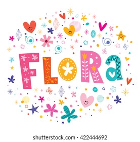 Flora girls name decorative lettering type design