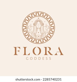 Flora goddess logo design. Greek goddess vector logotype. Beauty and art industry logo template. Goddess of blooming flowers, flowering, spring, youth and pleasure.