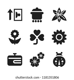 flora icon. 9 flora vector icons set. sunflower, clover and image icons for web and design about flora theme