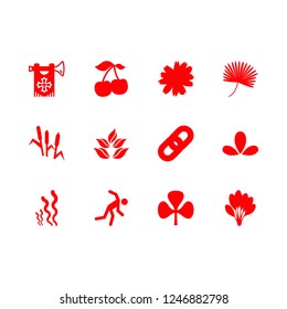 flora icon set about reeds, seaweed, fanfare and palm vector set