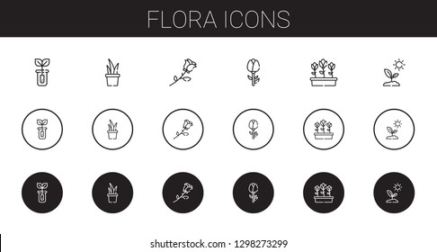 flora icons set. Collection of flora with sprout, plant, rose, tulips. Editable and scalable flora icons.