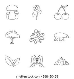 Flora icons set. Outline illustration of 9 flora vector icons for web