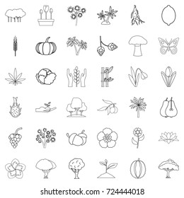 Flora icons set. Outline style of 36 flora vector icons for web isolated on white background