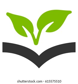 Flora Knowledge vector icon. Flat bicolor eco green and gray symbol. Pictogram is isolated on a white background. Designed for web and software interfaces.