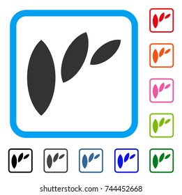 Flora Leaf Abstraction icon. Flat grey pictogram symbol in a blue rounded frame. Black, gray, green, blue, red, orange color additional versions of Flora Leaf Abstraction vector.
