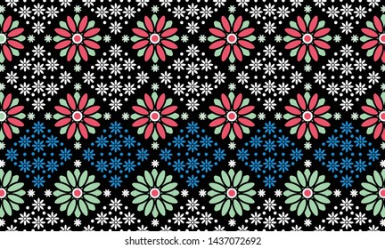 Flora motifs on batik designs in a composition of attractive shapes and colors, typical of Indonesian Batik