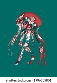 Flora pink jellyfish on the blue background