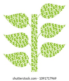 Flora plant collage of dollars and round spots. Vector banking pictograms are organized into flora plant illustration.