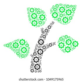 Flora Plant composition of cog wheels. Vector mechanical wheel objects are composed into flora plant collage.