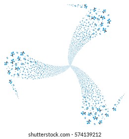 Flora Plant fireworks swirl rotation. Vector illustration style is flat blue and gray iconic symbols on a white background. Object whirlpool created from random symbols.