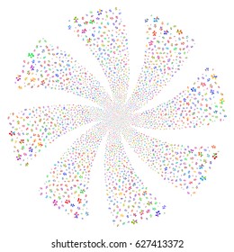 Flora Plant fireworks swirl rotation. Vector illustration style is flat bright multicolored iconic symbols on a white background. Object whirlpool combined from random design elements.