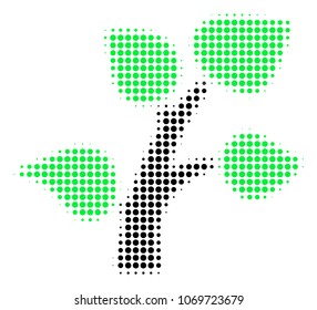 Flora Plant halftone vector pictogram. Illustration style is dotted iconic Flora Plant icon symbol on a white background. Halftone pattern is circle items.