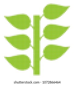 Flora Plant halftone vector pictogram. Illustration style is dotted iconic Flora Plant icon symbol on a white background. Halftone matrix is circle pixel.