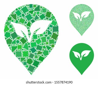 Flora plant marker mosaic of abrupt elements in different sizes and shades, based on flora plant marker icon. Vector bumpy elements are organized into mosaic.