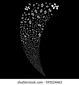 Flora Plant random fireworks stream. Vector illustration style is flat white iconic symbols on a black background. Object fountain made from scattered design elements.