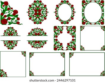 Vector de borde del marco del ornamento de la flora y de la rosa para el diseño romántico de la decoración