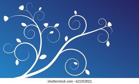 Flora Swirl Background Wallpaper. Blue and White. Vector illustrator