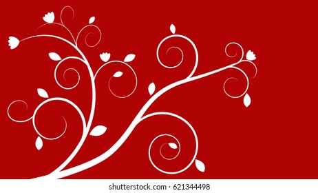 Flora Swirl Background Wallpaper. Red and white. Vector Illustrator.