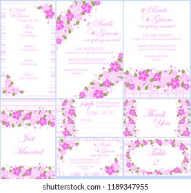 Flora wedding invitation card set with in pink floral design. It's a card set of invitation,Menu, RSVP, Thankful, Table No.