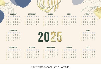 Calendario Floral 2025 con Diseño Semanal. Planificador mensual estético y moderno.