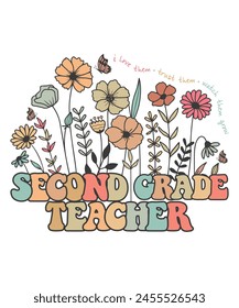 Floral 2nd grade teacher vintage colorful