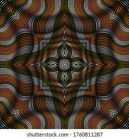 Florale 3D-Linien, Vektornahtloses Muster. Moderner Zierhintergrund. Band wiederholt Linie Kunst Blumen Hintergrund. Elegantes, farbenprächtiges Schmuckstück. Gestreiftes strukturiertes Design. Tapete. Stoff.