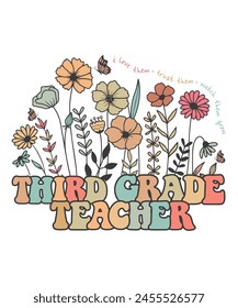 Floral 3rd grade teacher vintage colorful