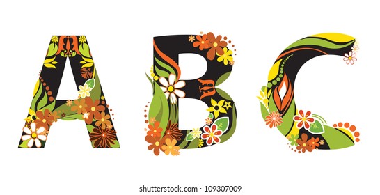 Floral ABC with ornamental elements